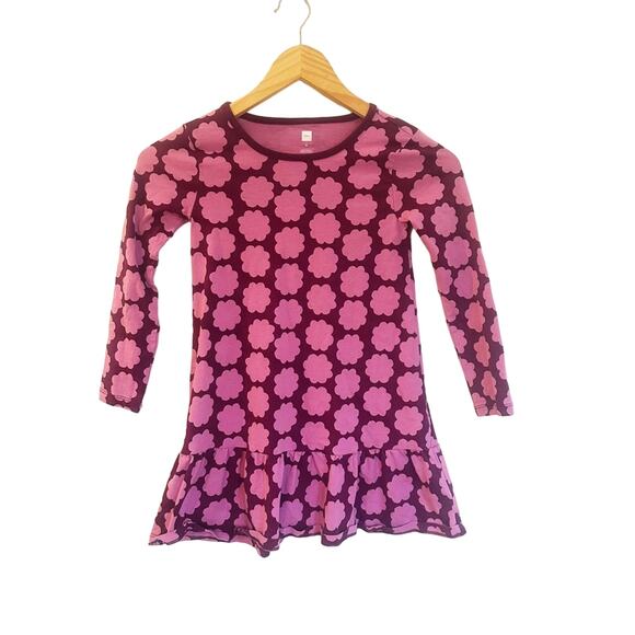 Tea Collection Cosmic Berry Floral Ruffle Dress sz 6 Girls Long Sleeve Dress - Picture 1 of 5